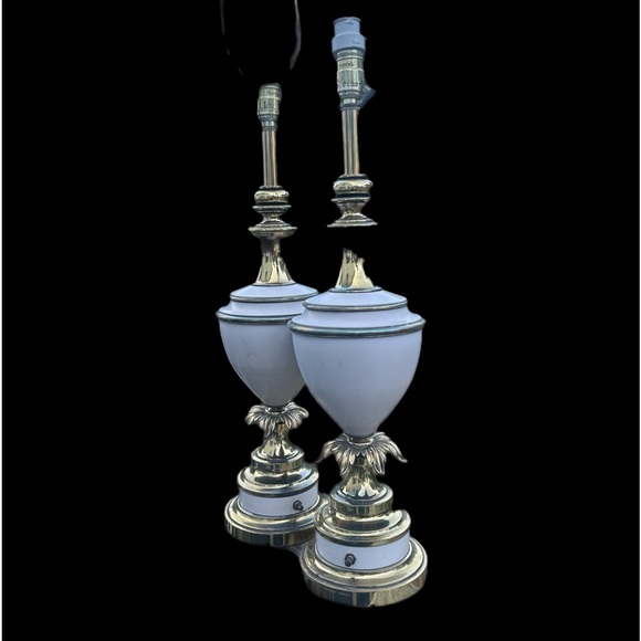 2 Vintage Stiffel Torchiere Lamps || Hollywood Regency Gold & Enamel RARE MCM - Picture 1 of 12